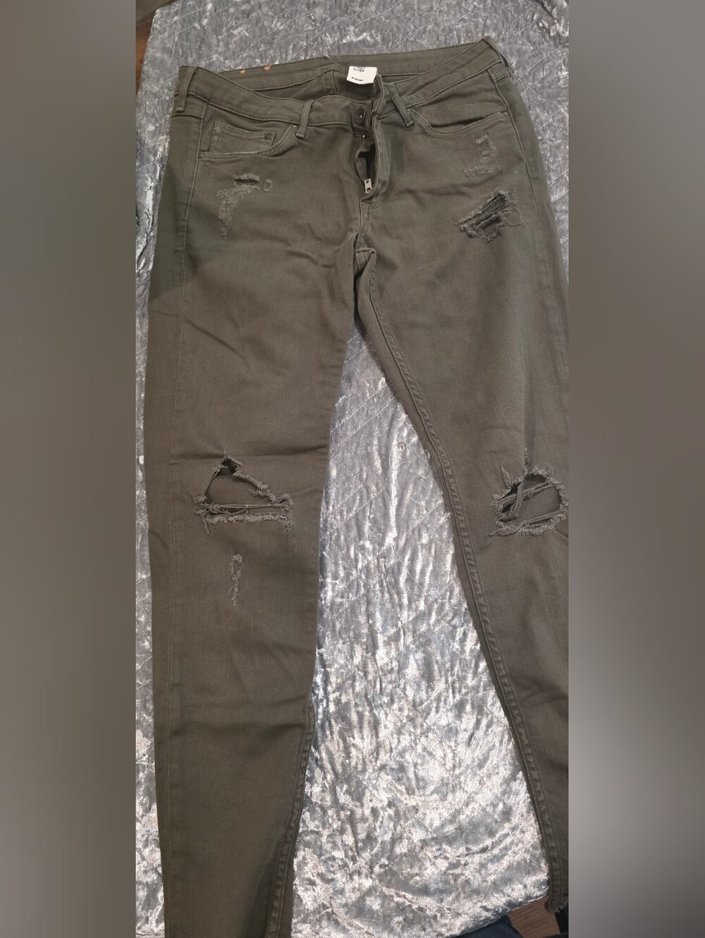 H&M Olive Green Distressed Skinny Jeans